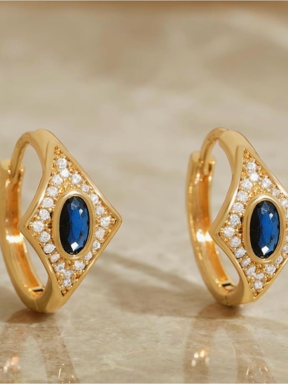 14K Gold Plated Zirconia Huggies Vintage Style Earring - Picture 3 of 4
